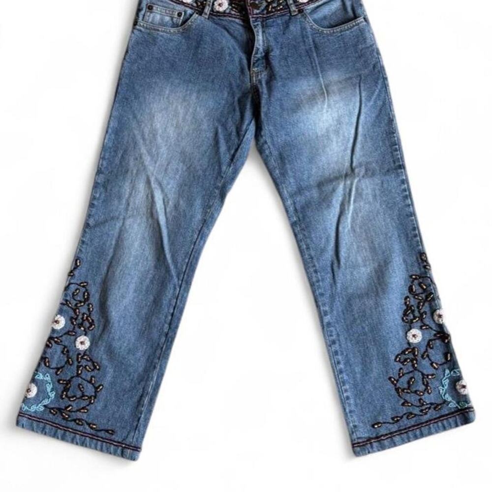 Y2K Haven Bleu Beaded Jeans – Boho Floral Denim size 8